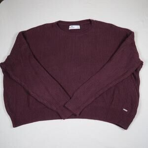 Hollister California Womens Oversized Sweater Wine Knit Relaxed Cozy Size Large